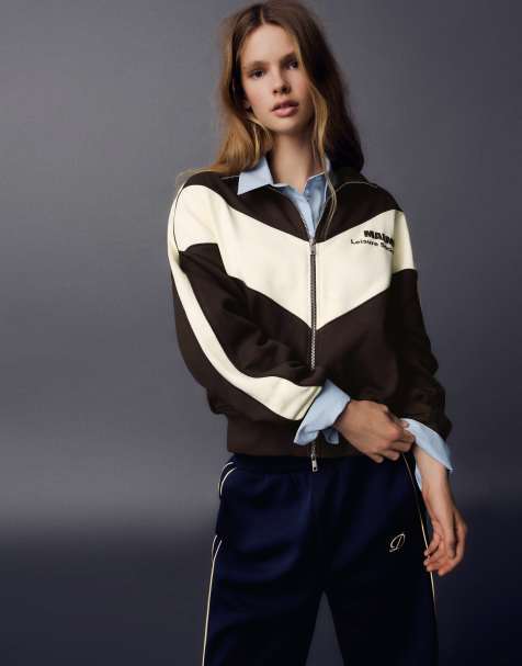 Bershka High neck print jacket in brown - view 1