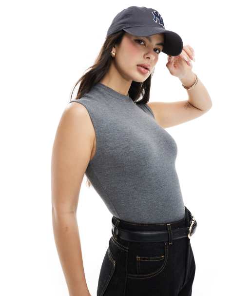 Bershka high neck short sleeve bodysuit in grey - view 1
