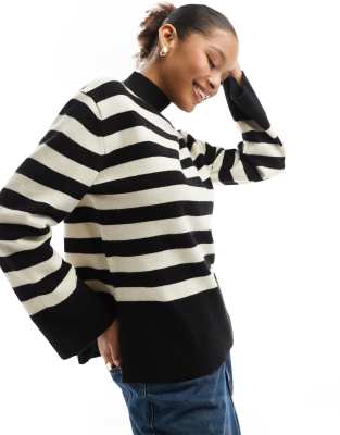 Bershka high neck striped jumper in black