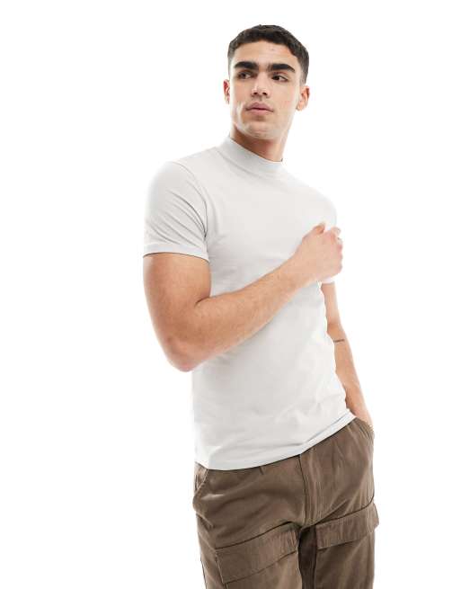 Bershka high neck T-shirt in ice gray