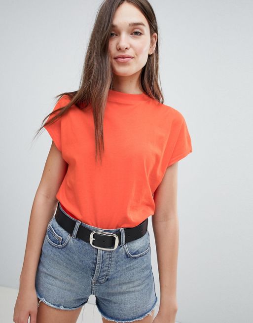 Bershka high neck tshirt in orange | ASOS