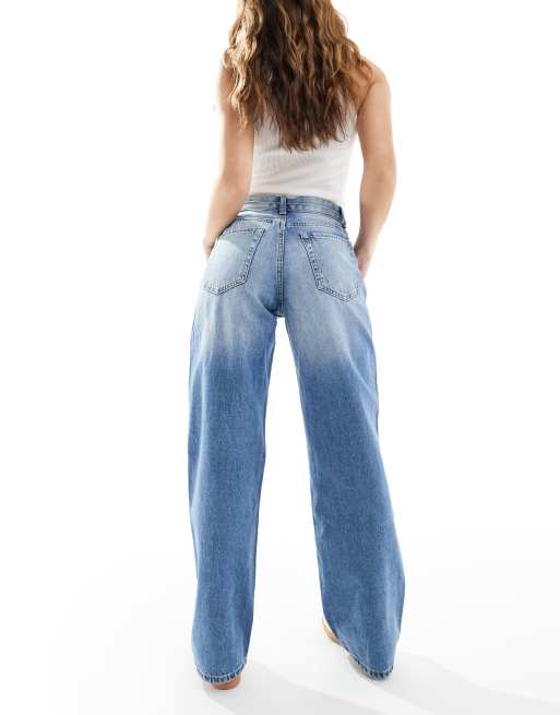 Bershka high rise 90s wide leg jeans in light washed blue