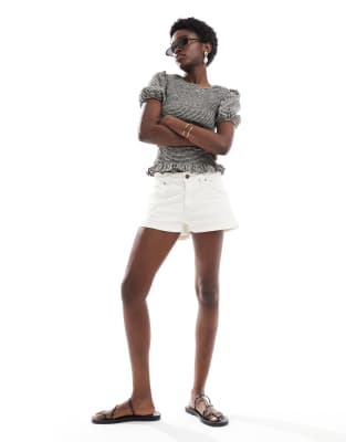 high rise denim shorts in white