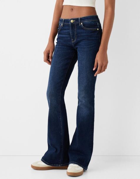 Bershka high rise flared jeans in dark wash - view 1