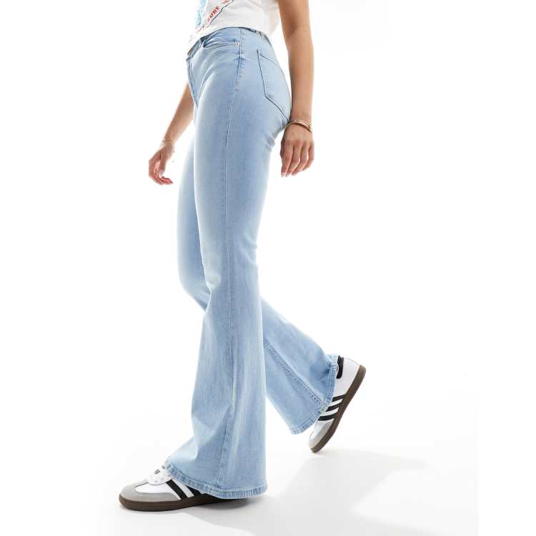 Bershka high rise flared jeans in light blue wash | ASOS