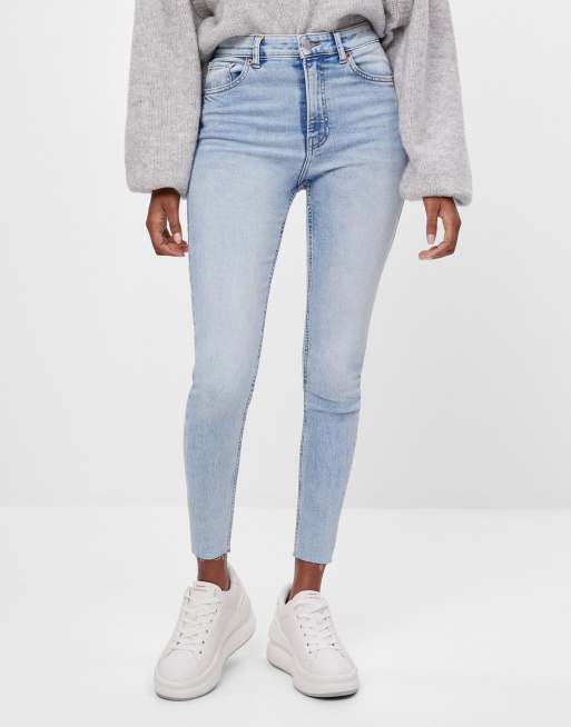 Bershka high rise skinny jean in bleach blue