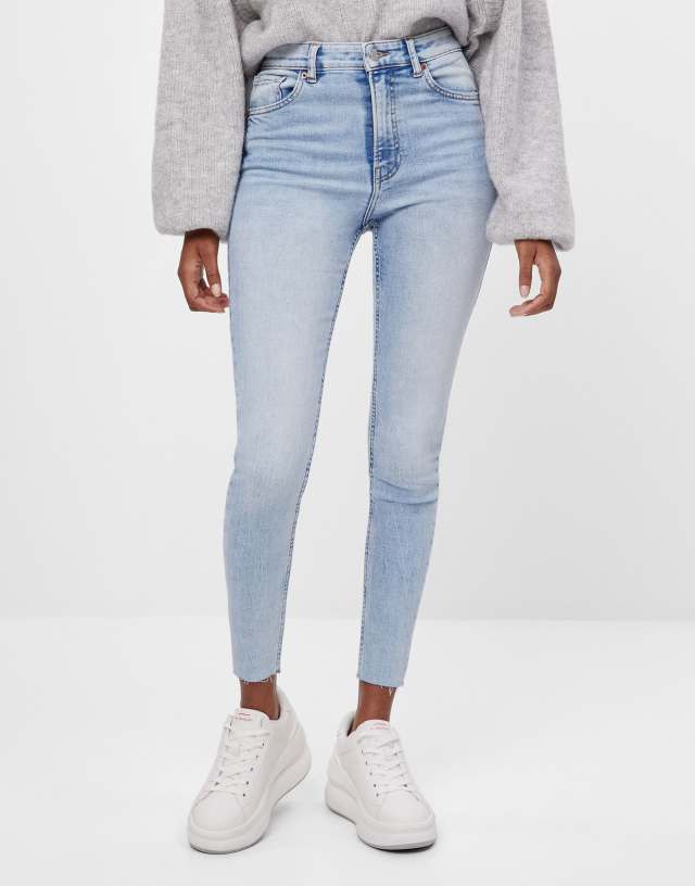 Bershka high rise skinny jean in bleach blue