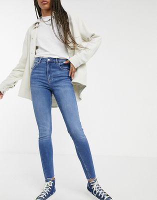 Bershka high rise skinny jean in blue - ASOS Price Checker
