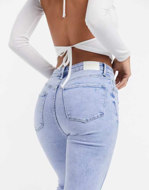 Bershka SUPER HIGH-WAIST - Jeans Skinny Fit - light blue denim/light-blue  denim 