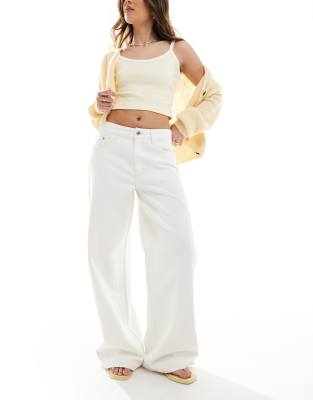 Bershka High Rise Wide Leg Baggy Jeans In Neutral