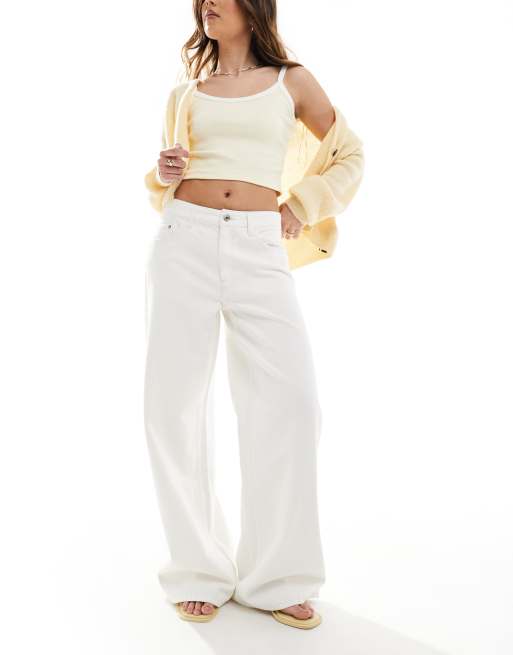 Bershka high rise wide leg baggy jeans in ecru
