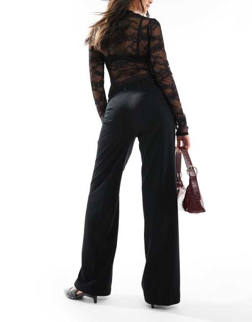 Bershka high rise wide leg tailored pants in black