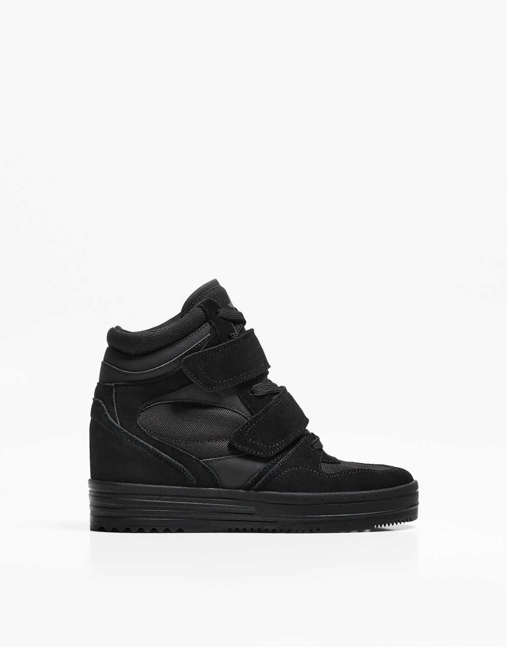 Bershka high top trainers with inner wedge in black