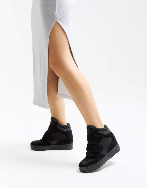 Bershka high top trainers with inner wedge in black 