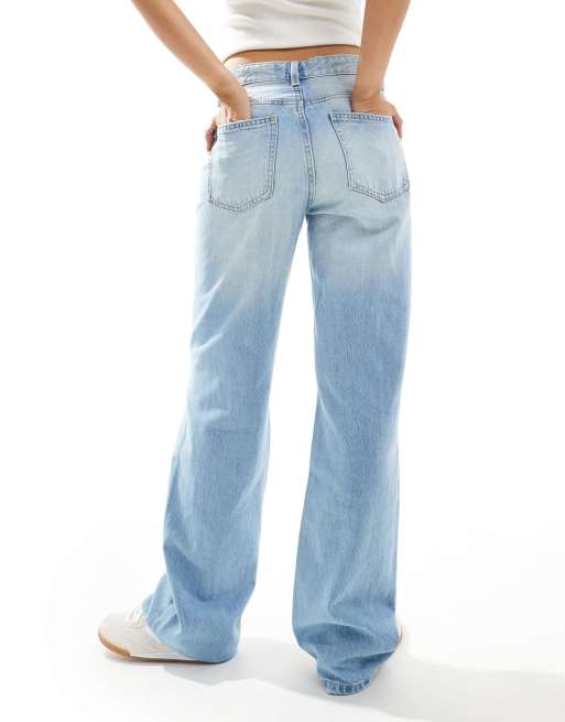 Pull&Bear mid rise wide leg jeans in dirty wash blue