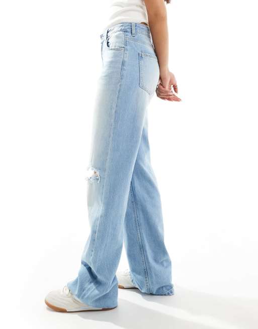 Bershka high waist 90s wide leg jeans in light wash