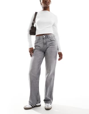 Bershka High Waist 90s Wide Leg Jeans In Gray