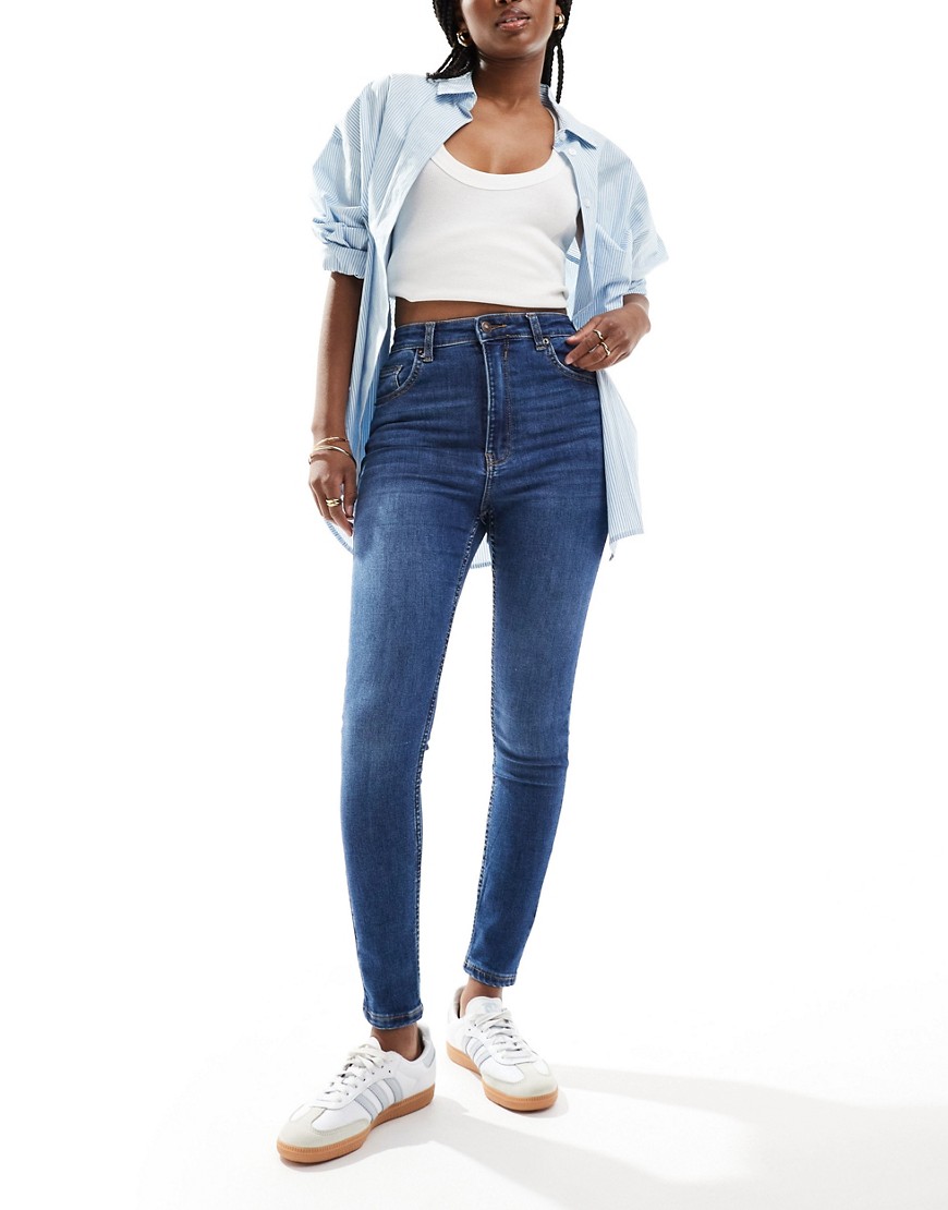 Bershka high waist skinny jean in mid blue