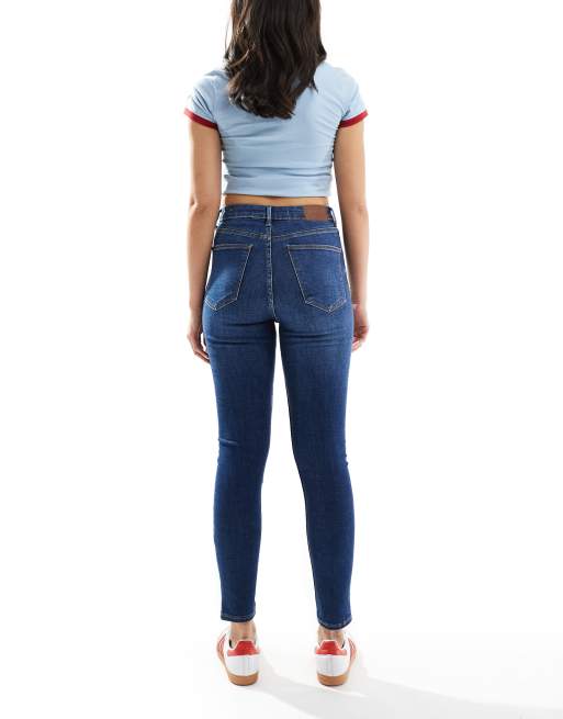 Bershka high waist ankle length skinny jean in mid blue