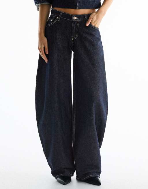 Bershka high-waist barrel jeans in blauw, 4 van 5