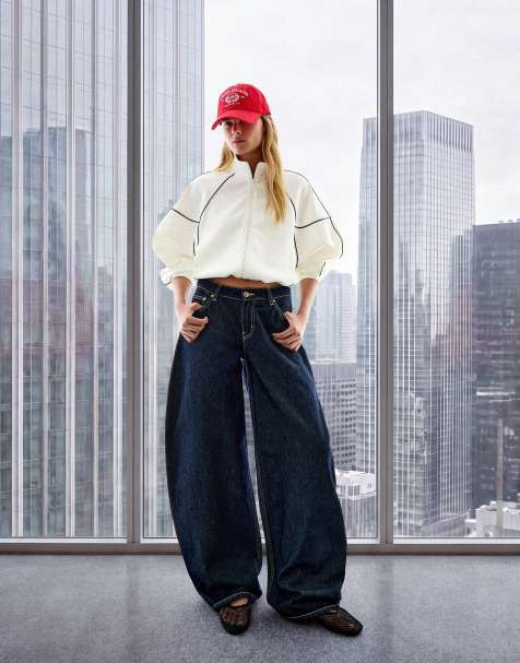 Bershka High-waist barrel jeans in blue - view 1