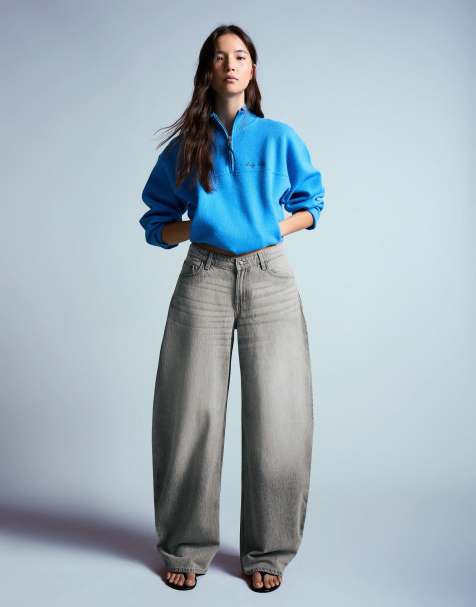 Bershka High-waist barrel jeans in light grey - view 1