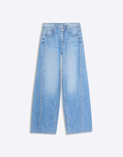 Bershka High-waist barrel jeans in mid blue, 6 of 6