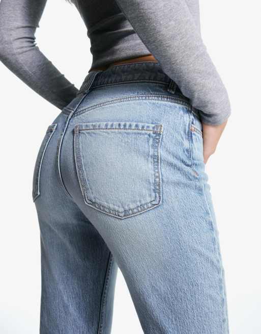 Bershka High-waist comfort mom jeans in mid blue, 2 of 4
