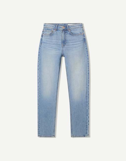 Bershka High-waist comfort mom jeans in mid blue, 3 of 4