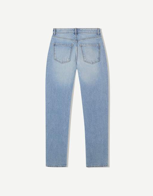 Bershka High-waist comfort mom jeans in mid blue, 4 of 4
