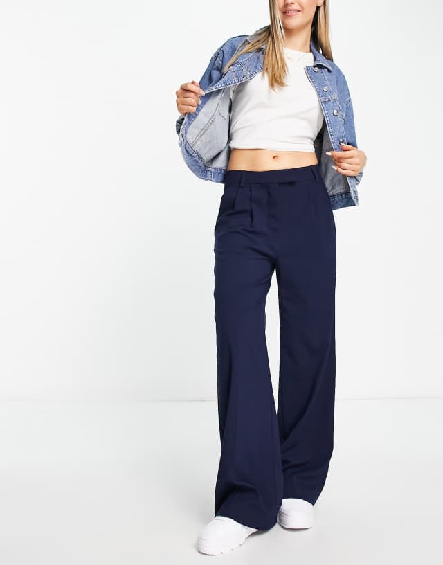 Bershka high waist dad pants in navy