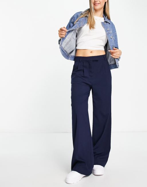 Womens high waisted navy hot sale trousers