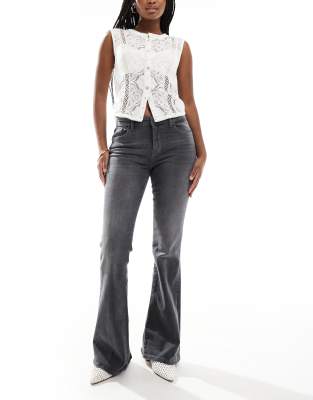 high waist flared jeans in gray