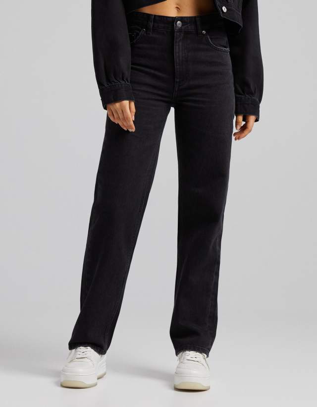 Bershka high waist mom jeans in black