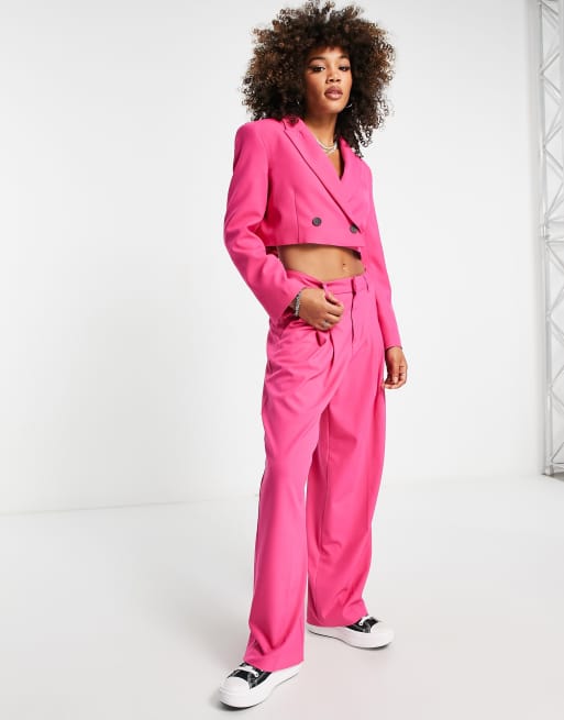 Bershka high waist pants in pink | ASOS