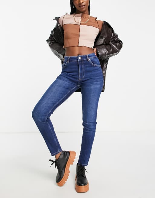 Bershka high-waist skinny jean in dark blue, 2 of 4