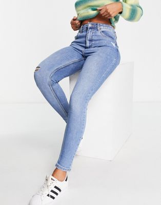 Bershka high waist skinny jean in light blue