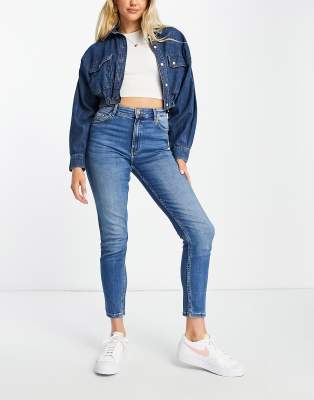 Bershka high waist skinny jean in medium blue