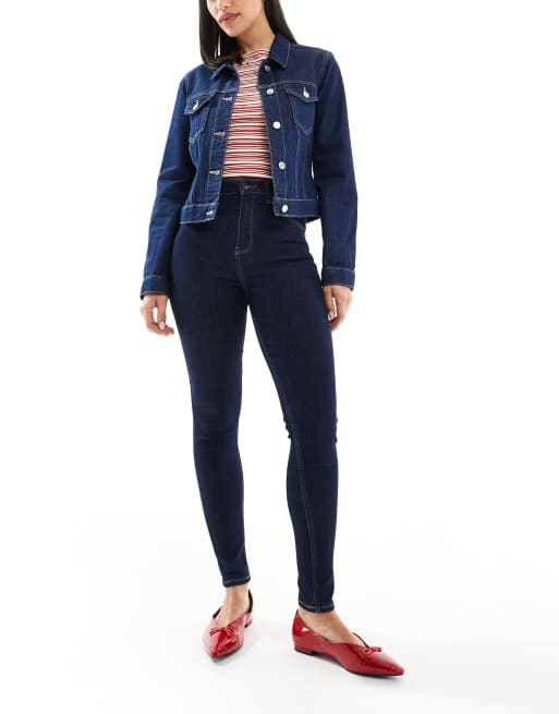 Bershka high waist skinny jeans in authentic dark blue