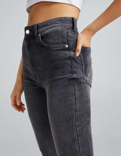 Bershka high waist skinny jeans in gray ASOS