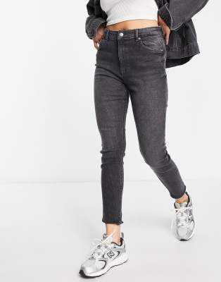Bershka High Waist Skinny Jeans In Gray-grey ModeSens