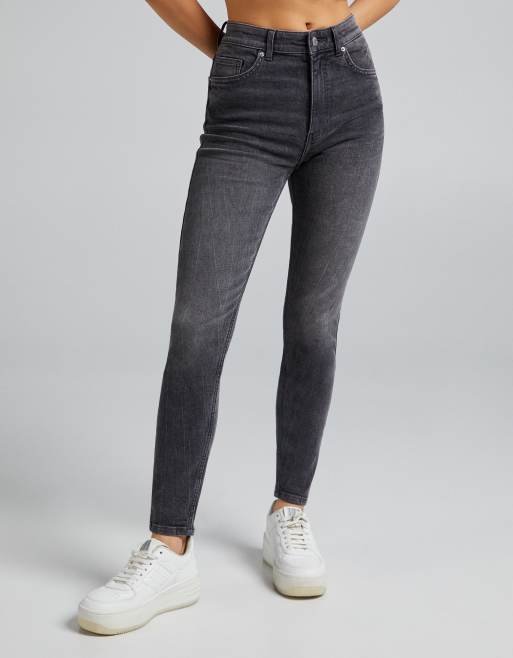 Bershka high waist skinny jeans in grey