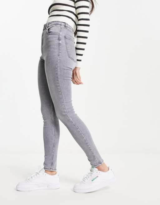 Bershka high waist skinny jeans in grey ASOS