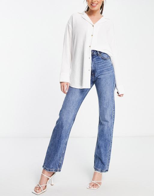 Bershka high waist straight jeans in blue