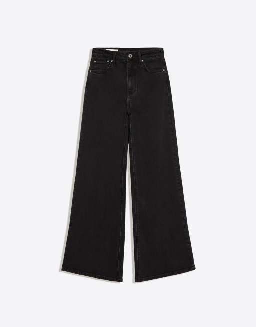 Bershka High-waist wide-leg jeans in black, 5 of 5