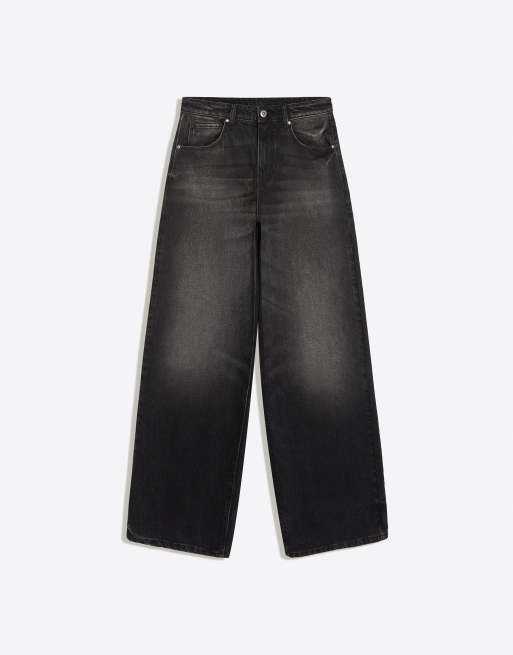 Bershka High-waist wide-leg jeans in black, 6 of 6
