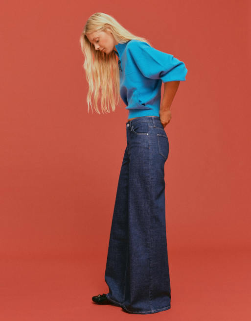 Bershka High-waist wide-leg jeans in blue, 2 of 6