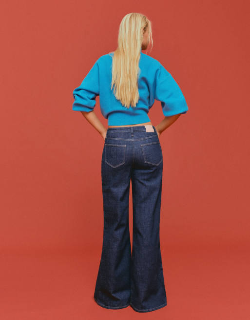 Bershka High-waist wide-leg jeans in blue, 3 of 6