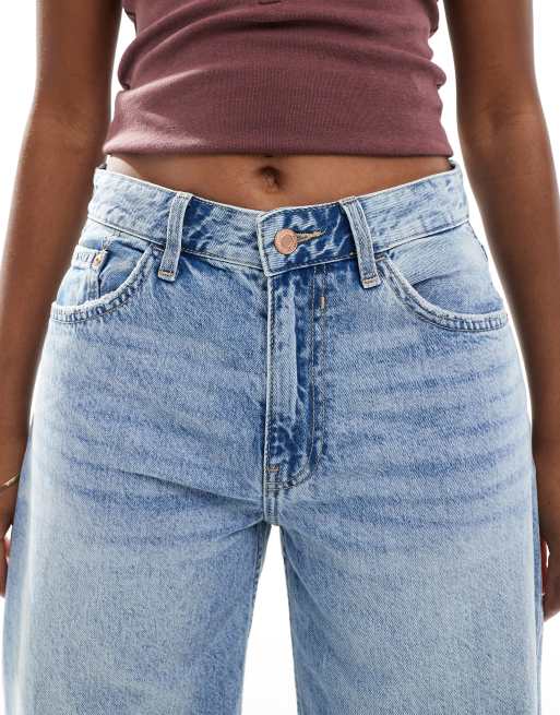 Bershka high waist wide leg jeans in light wash blue