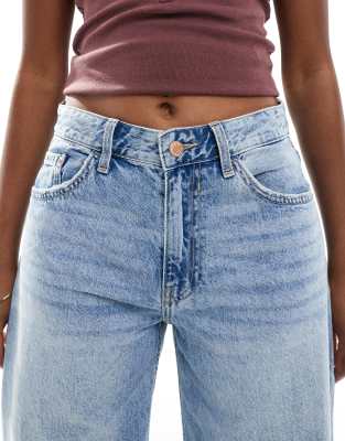 Bershka high waist wide leg jeans in light wash blue